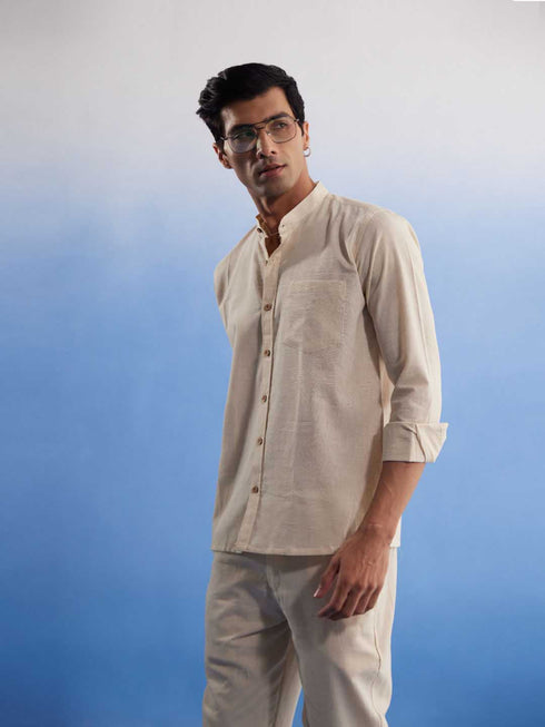 Men's Cream Pure Cotton Plain Shirt